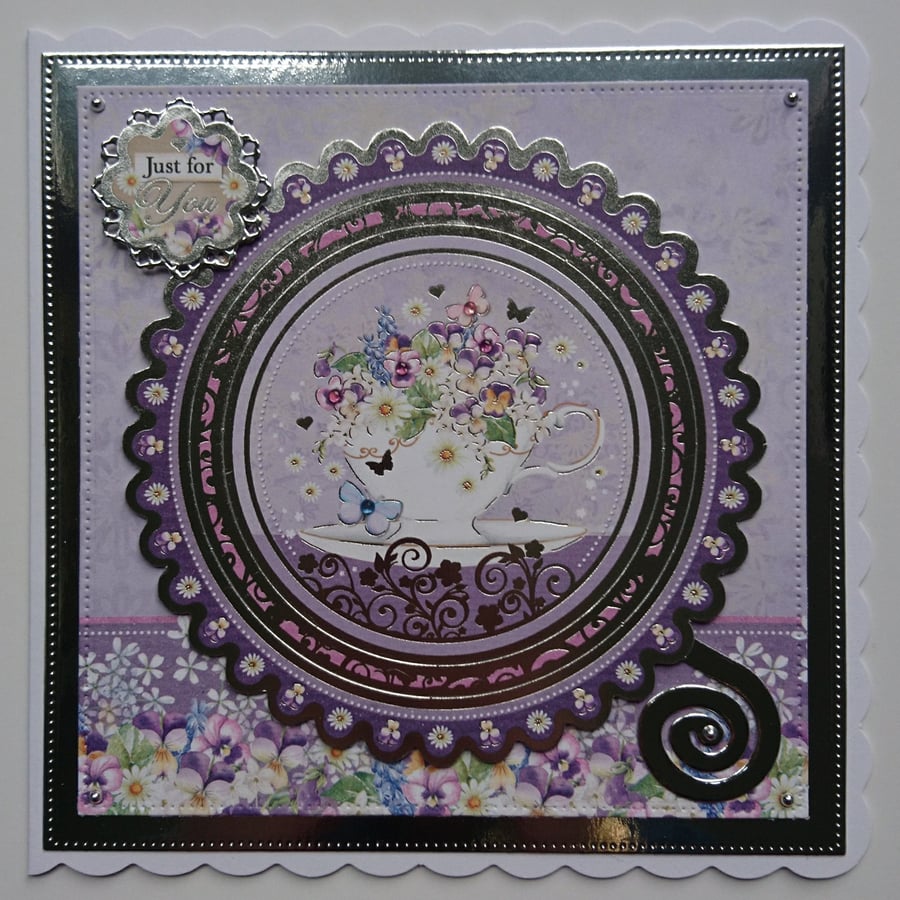 Tea Birthday Card Just for You Cup of Tea Birthday Any Occasion Happiness