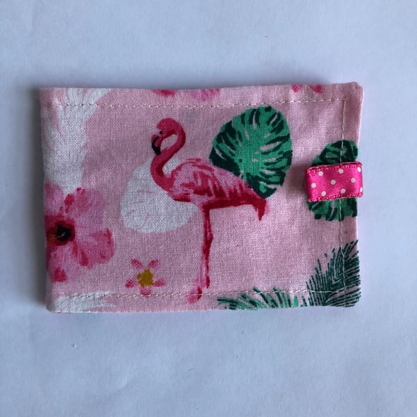 Pink Flamingo and Tropical Leaf Print Wallet Card Holder Stud Fastening