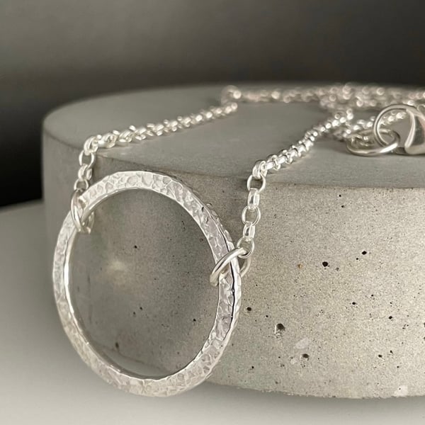 Hallmarked Sterling Silver 30mm Circle Necklace Hammered-Sparkly 16-24 Inches 