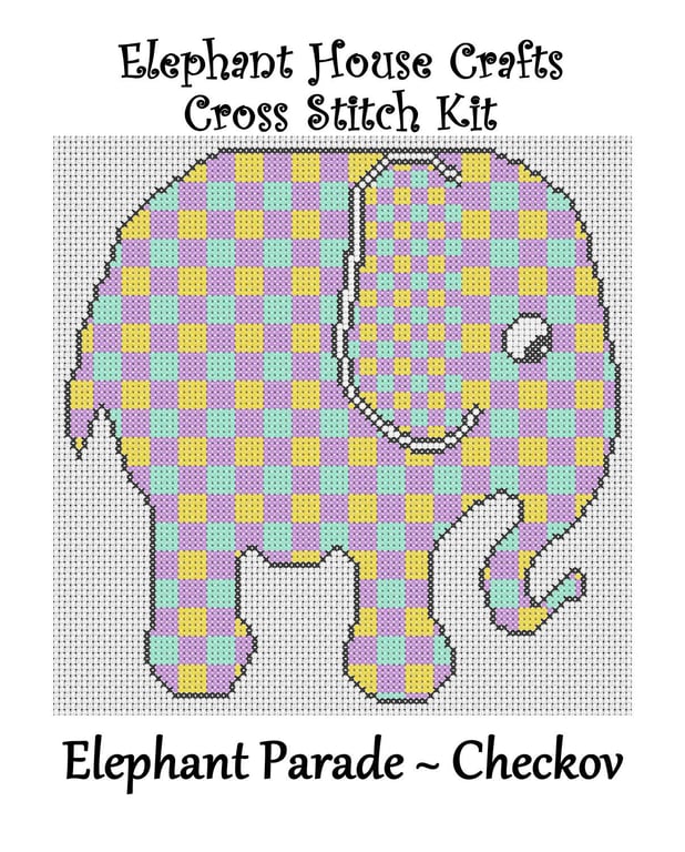 Elephant Parade Cross Stitch Kit Checkov Size Approx 7" x 7"  14 Count Aida