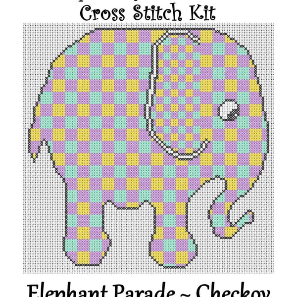 Elephant Parade Cross Stitch Kit Checkov Size Approx 7" x 7"  14 Count Aida