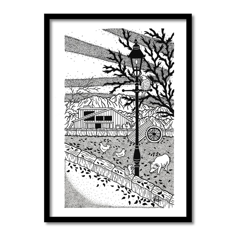 Farm Life By The Mountains Original Art Pen And Ink Drawing