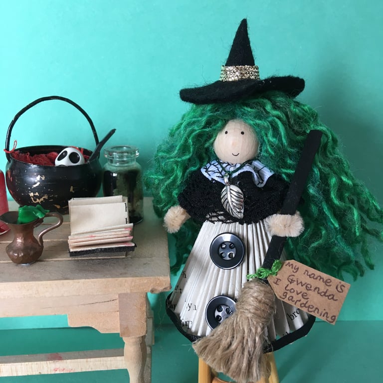 Green Witch Doll Decoration, Witch Core Ornament - Halloween Decoration 
