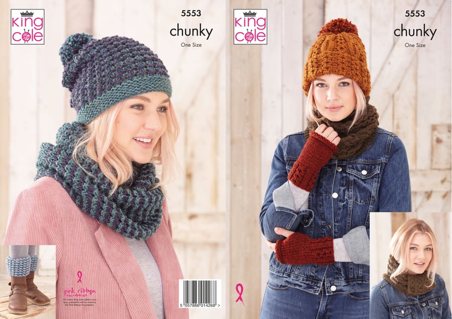 King Cole Ladies Accessories Knitting Pattern 5553 - Chunky King Cole Ladies Accessories Knitting Pattern 5553 - Chunky