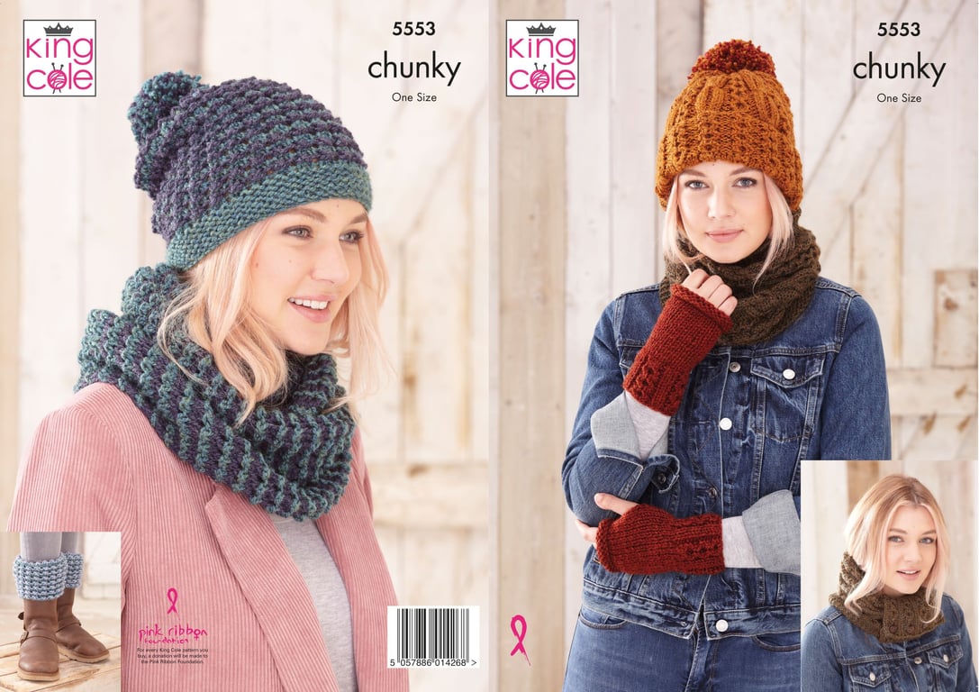 Knitting Pattern - King Cole Chunky Knitting Pattern 5553 - Ladies Accessories