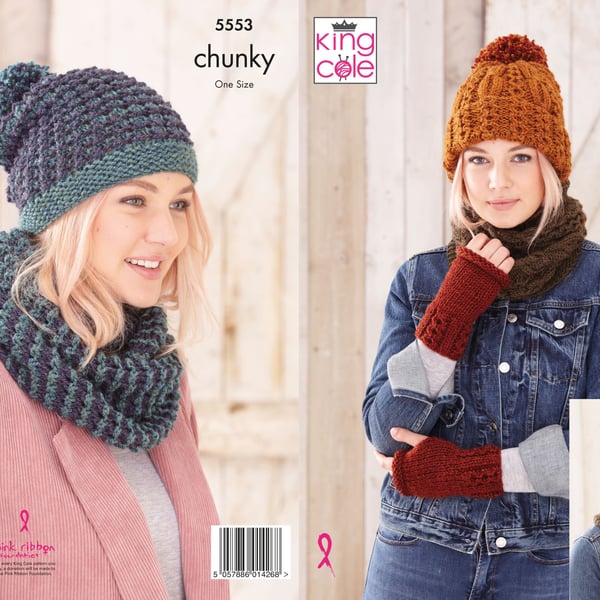 King Cole Ladies Accessories Knitting Pattern 5553 - Chunky King Cole Ladies Accessories Knitting Pattern 5553 - Chunky