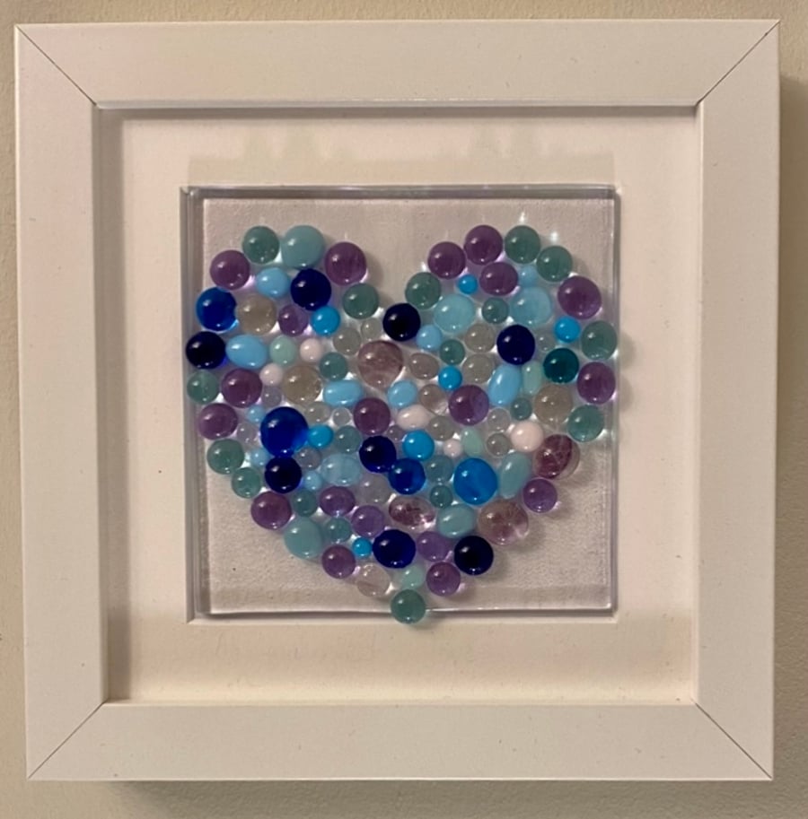 SALE - framed fused glass heart 