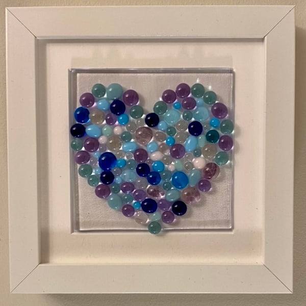 SALE - framed fused glass heart 