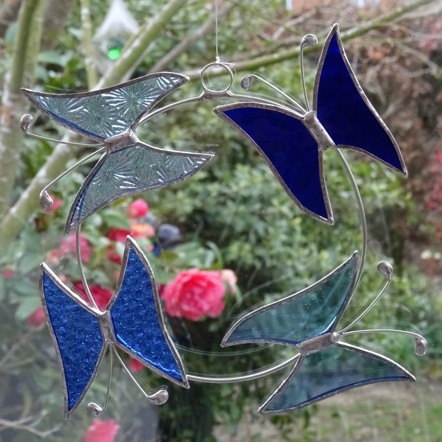Small Butterfly Circle  Suncatcher - Blue