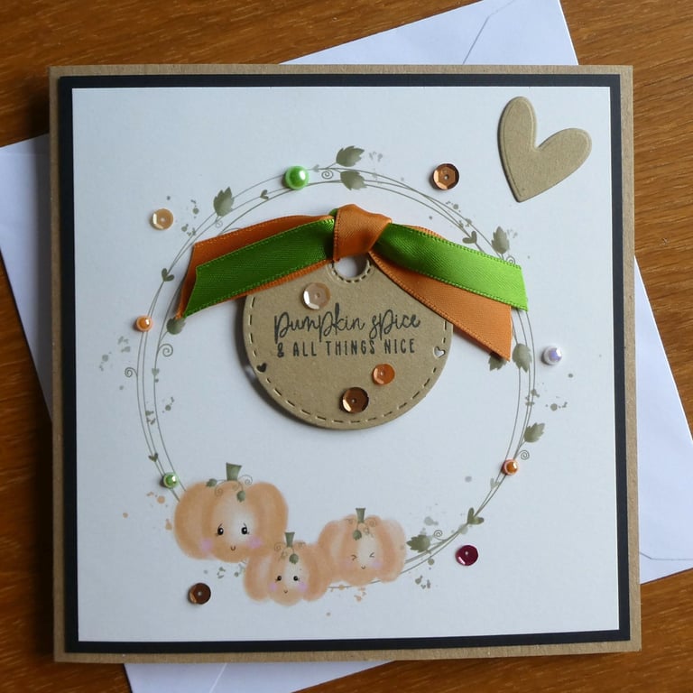 Pumpkin Wreath Blank Card - Halloween, Birthday, New Baby