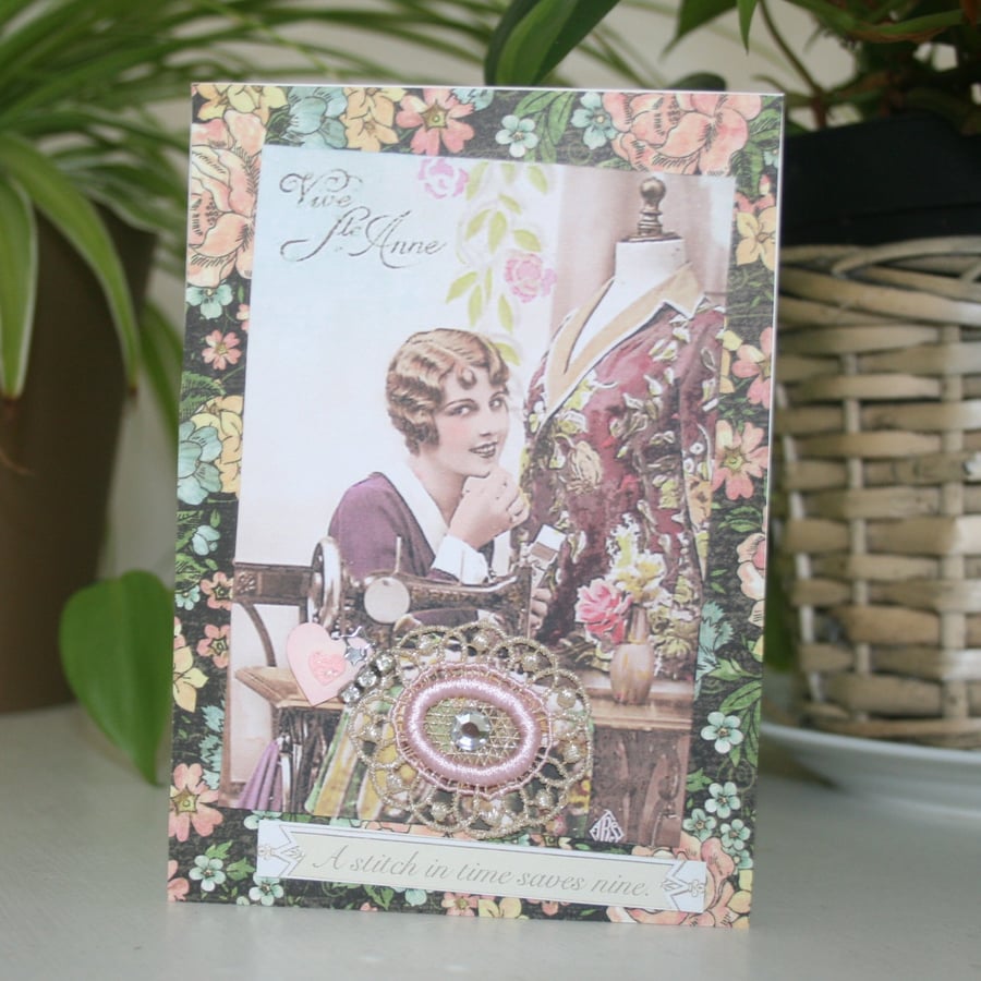 Vintage-style Sewing Card - Pretty Greeting Card - Keepsake