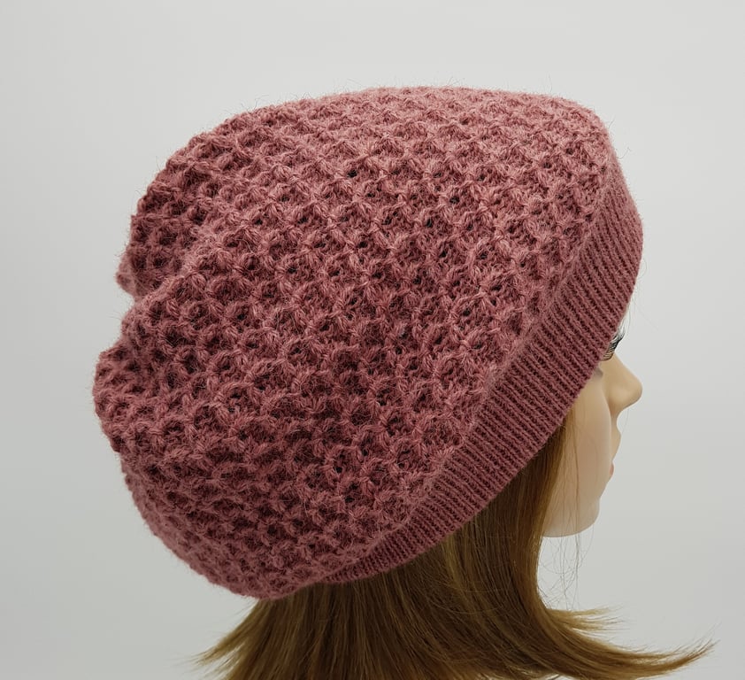 Handmade alpaca beret for women, knitted baggy beanie, elegant tam, hat