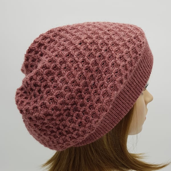 Handmade alpaca beret for women, knitted baggy beanie, elegant tam, hat