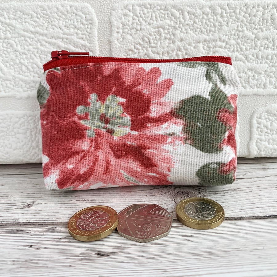 Small purse, coin purse with large red flower