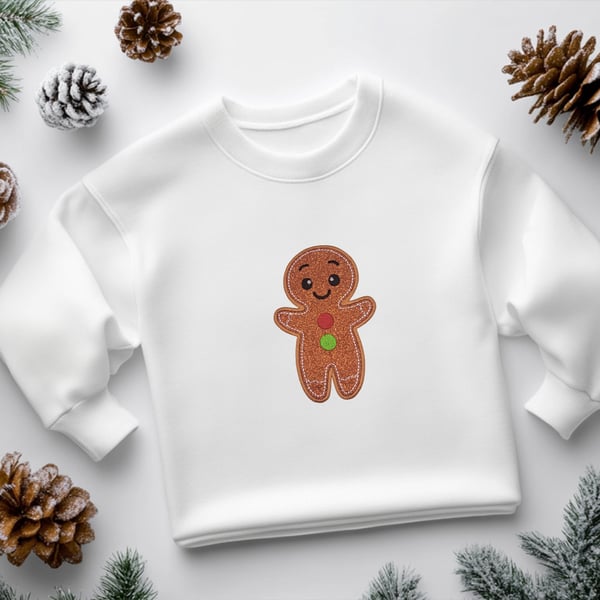 Sparkle Glitter Embroidered Gingerbread Man Kids Sweatshirt