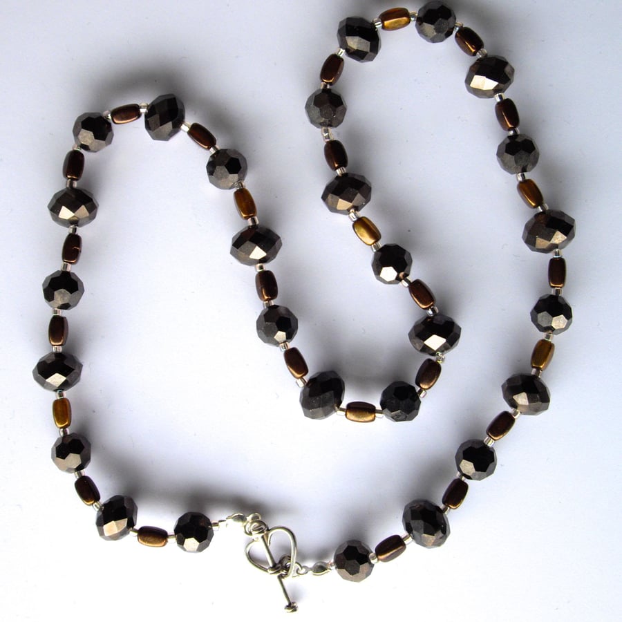 Bronze and Metallic Crystal Bead Necklace
