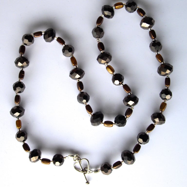 Bronze and Metallic Crystal Bead Necklace