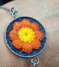 Spring Daisy Bracelet – Orange and Yellow Flower on Denim – Adjustable Chain - Image 3