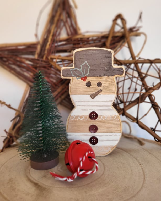 Unique hand painted wooden snowman