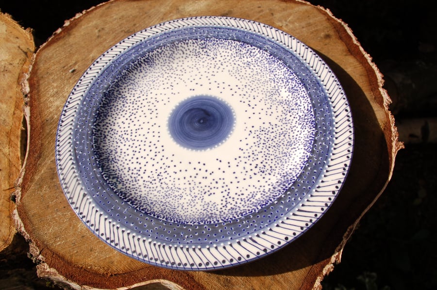large blue and white serving plate