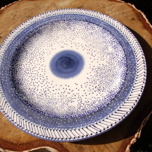 large blue and white serving plate