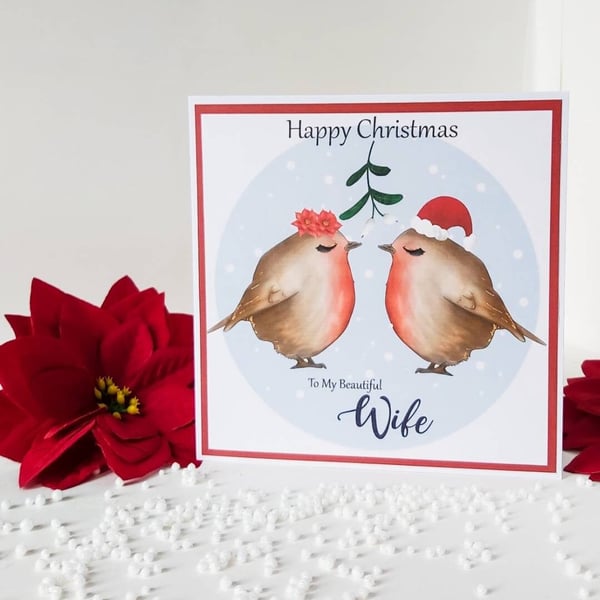 To my beautiful wife Robin Christmas card, Christmas card for wife - fiancee - g