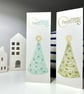 Pack of 2 Christmas tree cards, linen, glittery, hand printed & painted 