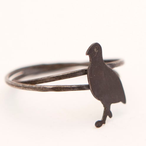 Red Legged Partridge Ring Oxidised Silver