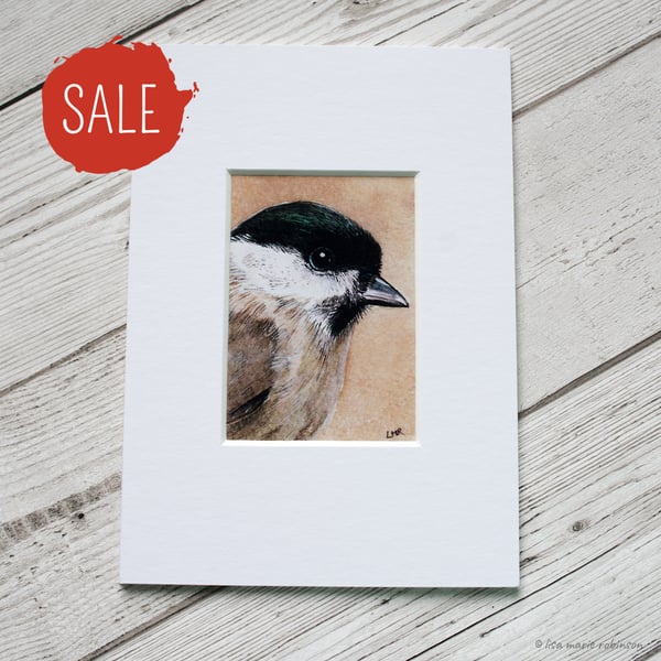 SALE - ACEO Print - Garden Bird Willow Tit - Mounted