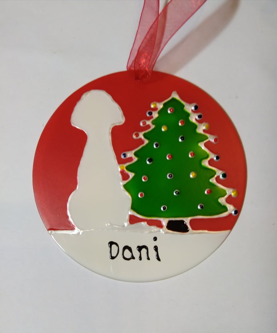 Labradoodle and Christmas tree sun catcher decoration