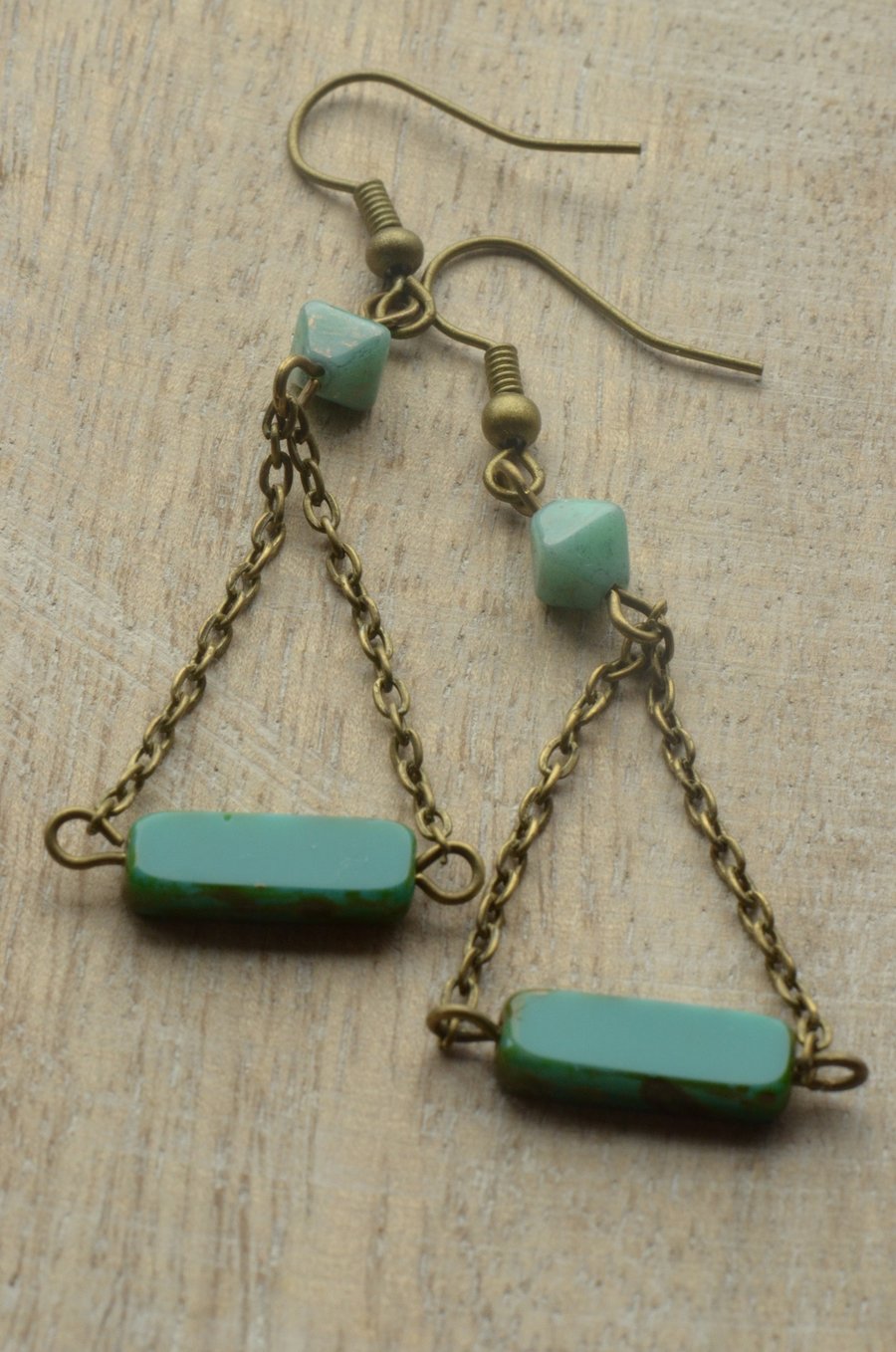 Handmade Turquoise Czech Glass & Chain Earrings