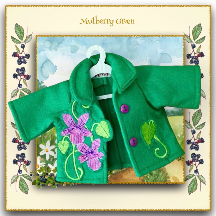 Green Tailored Jacket Embroidered with Flowers