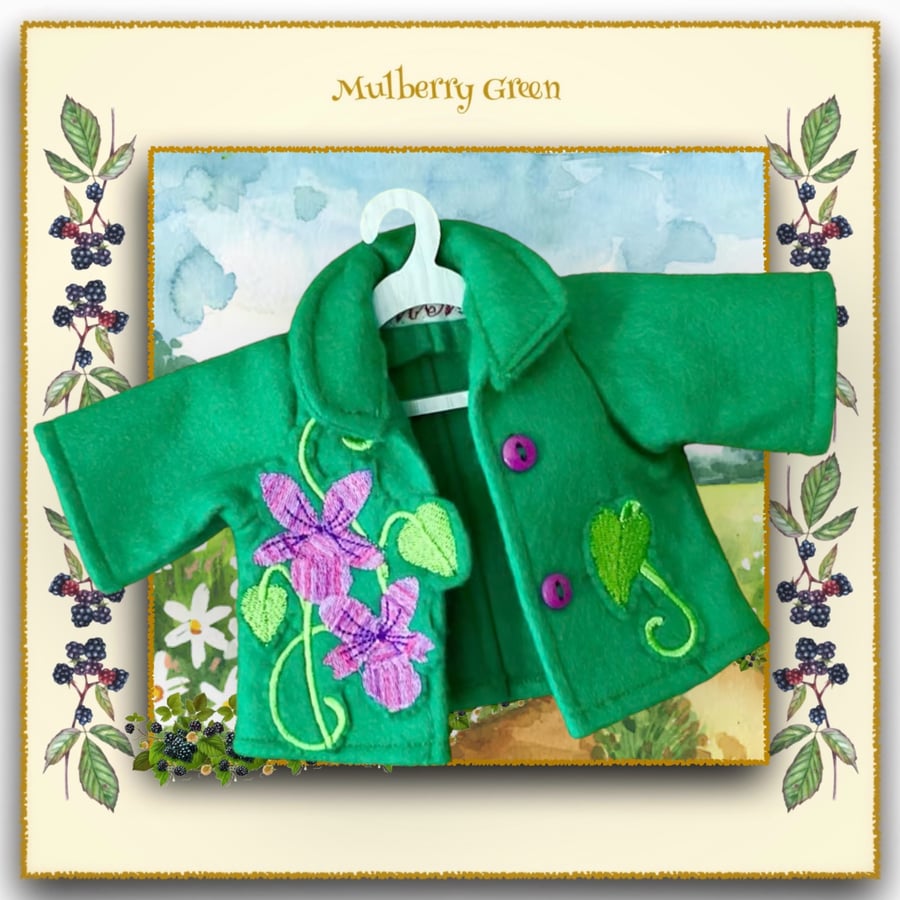 Green Tailored Jacket Embroidered with Flowers