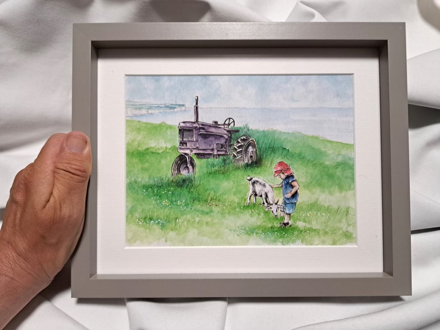 Watercolour print of a Southdowns Sussex Farm Goat