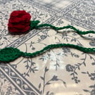 Crochet red rose bookmark -long