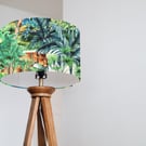 Big cat jungle velvet drum lampshade ceiling shade, with a white lining