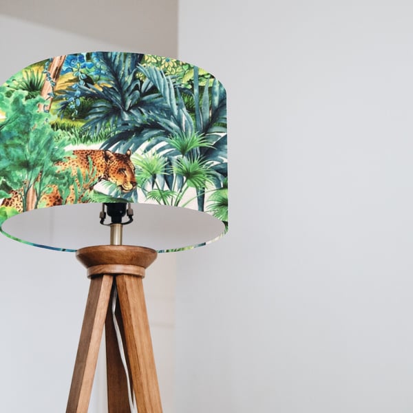 Big cat jungle velvet drum lampshade ceiling shade, with a white lining