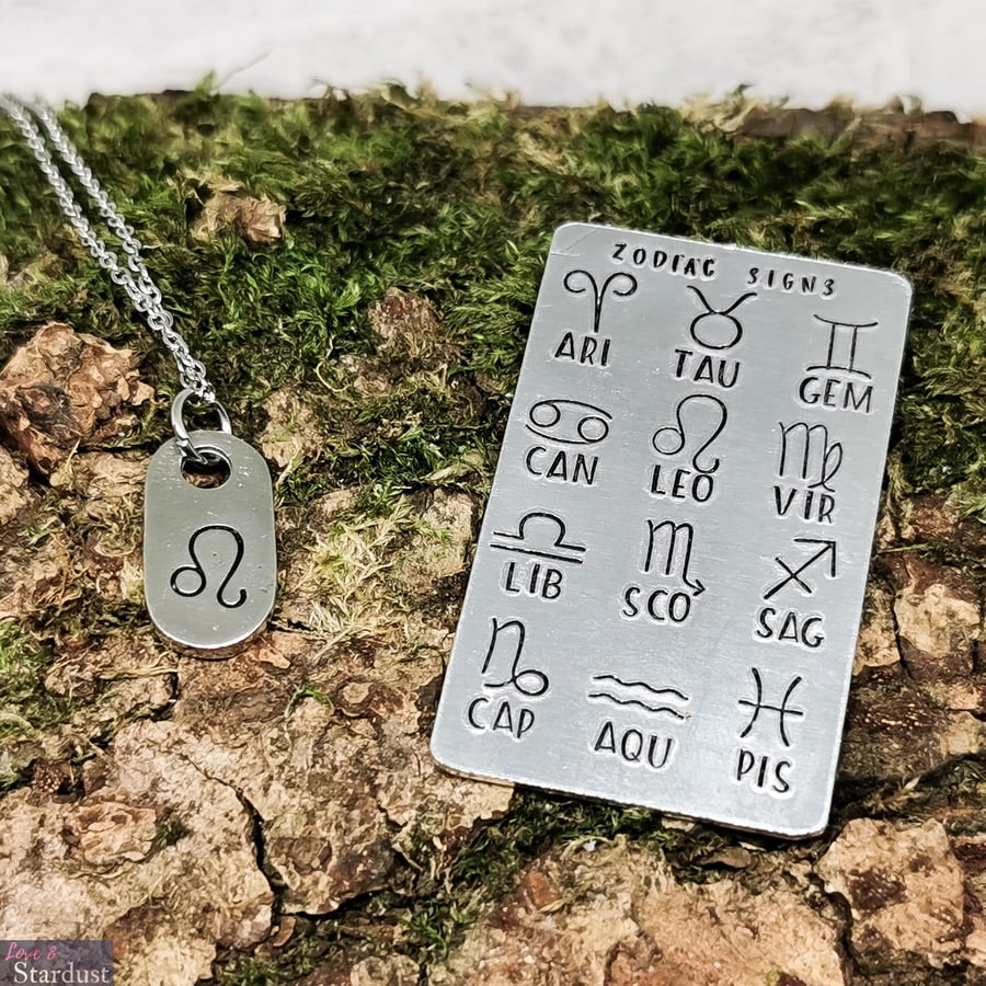 ZODIAC HOROSCOPIC STARSIGN Hand Stamped Pewter Necklace