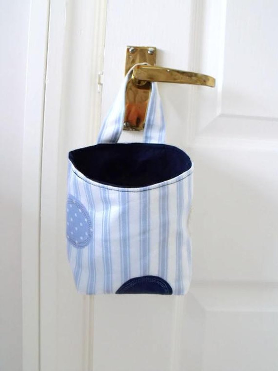 door handle storage bag or gear stick bag, blue striped fabric