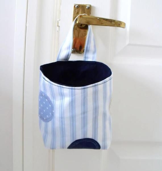 door handle storage bag or gear stick bag, blue striped fabric