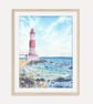 Coastal Lighthouse Art Print, Ocean Wall Decor, Nautical Beach House Artwork
