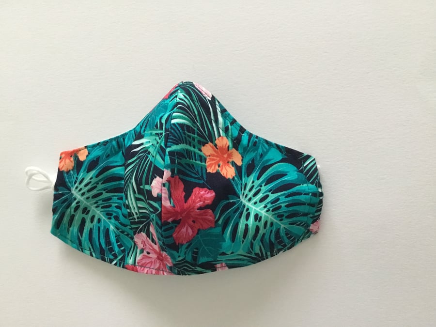 3 Layer Tropical Fabric Face Covering Mask with Removable Nose Wire 