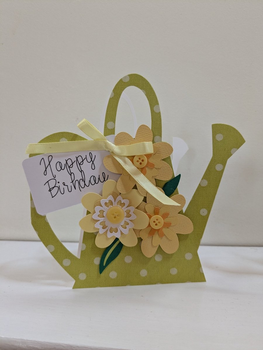 Handmade Watering Can Birthday Card - Layered Floral Garden Greeting 6x6"