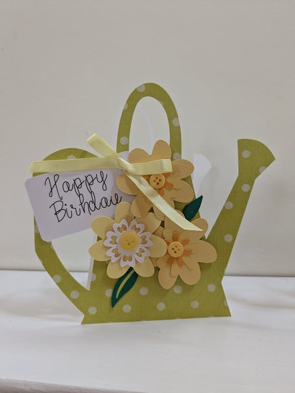 Handmade Watering Can Birthday Card - Layered Floral Garden Greeting 6x6"