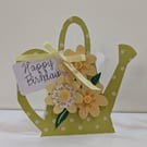 Handmade Watering Can Birthday Card - Layered Floral Garden Greeting 6x6"