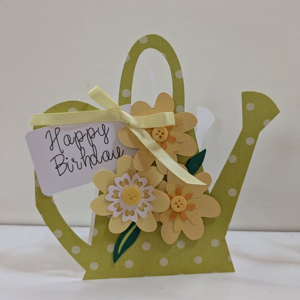 Handmade Watering Can Birthday Card - Layered Floral Garden Greeting 6x6"