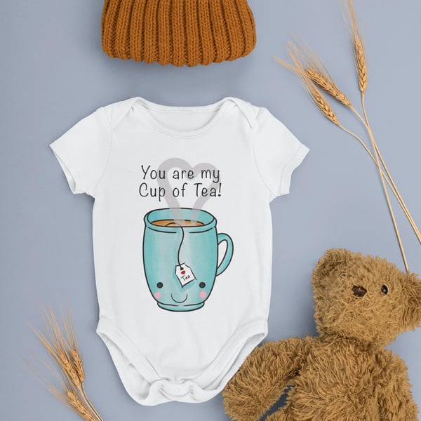 You Are My Cup Of Tea Bodysuit, Handmade Baby Cotton Bodysuits