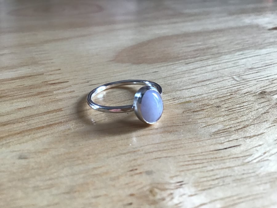 Blue Lace Agate Sterling and Fine silver dainty oval shape gemstone ring