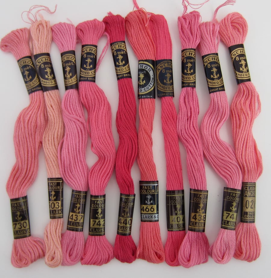 10 Skeins of Anchor Embroidery Threads - Pinks