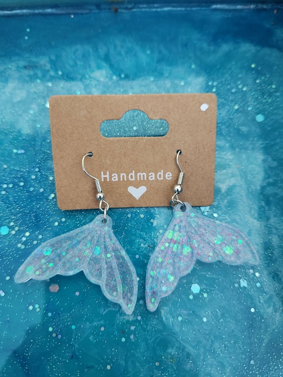 Handmade gorgeous glittery mermaid tail resin earrings with 925 plated hooks
